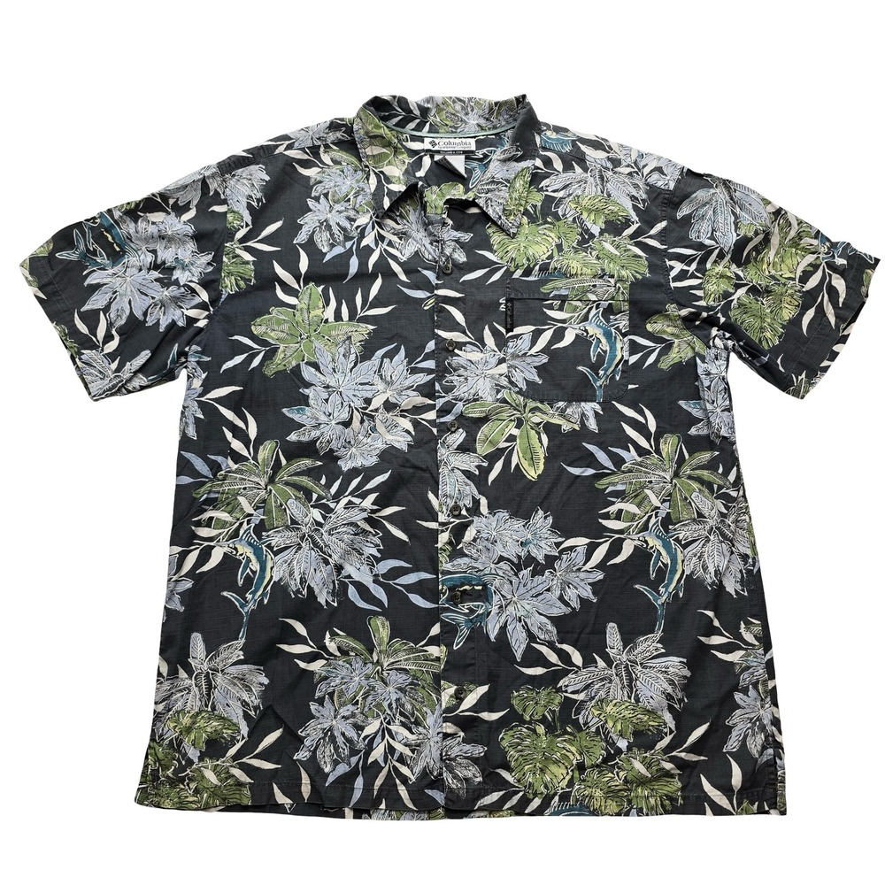 Columbia Tropical Hawaiian Shirt Floral Cotton Black XL‎ Men